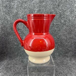 Vintage Emile Henry Red & Cream “Cerise” Ceramic 1L Pitcher Made In France